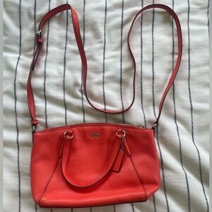 Women’s- Coach Red Leather Small Purse with long strap